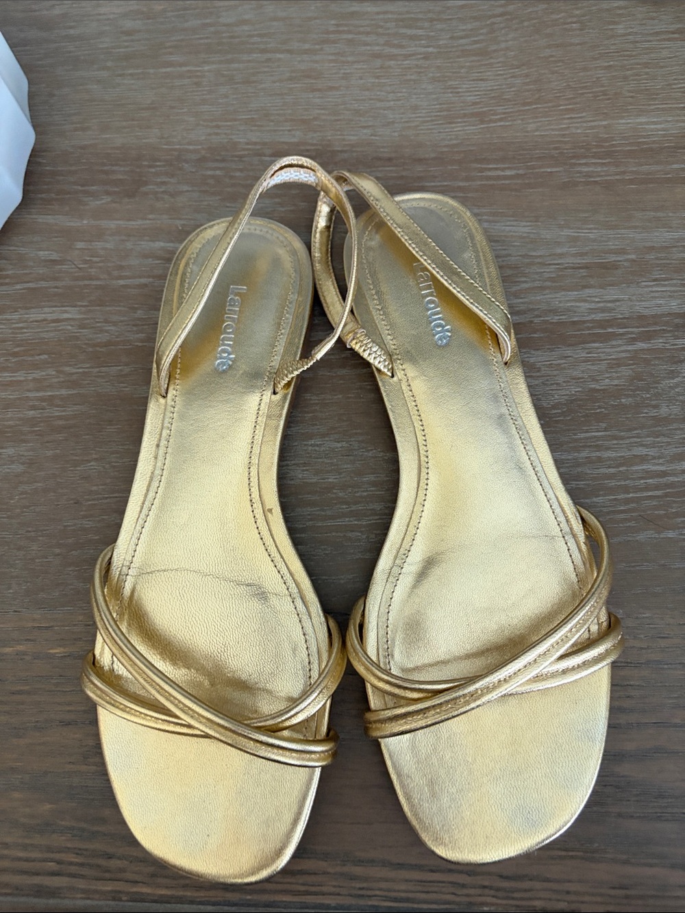 Larroude Metallic Gold Strappy Slingback Sandals